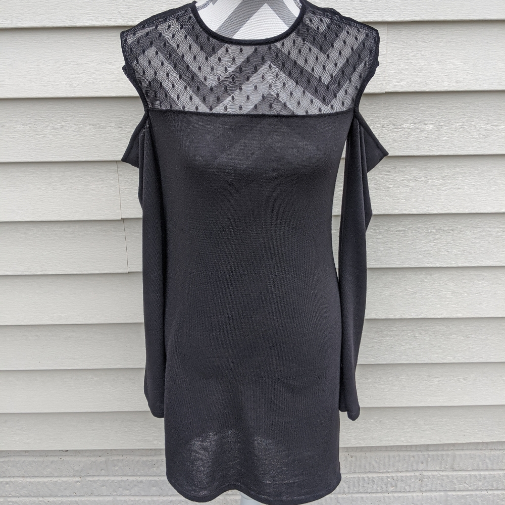 Long sleeve black dress, mesh detail